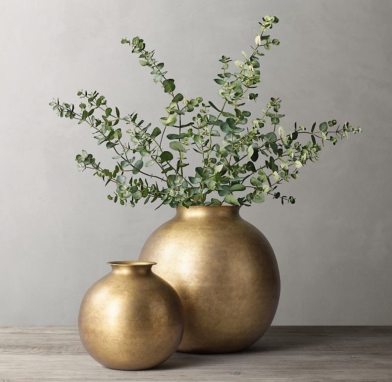 Set of 2 Antique Gold Spherical Brass Vases AH-198 Moradabad